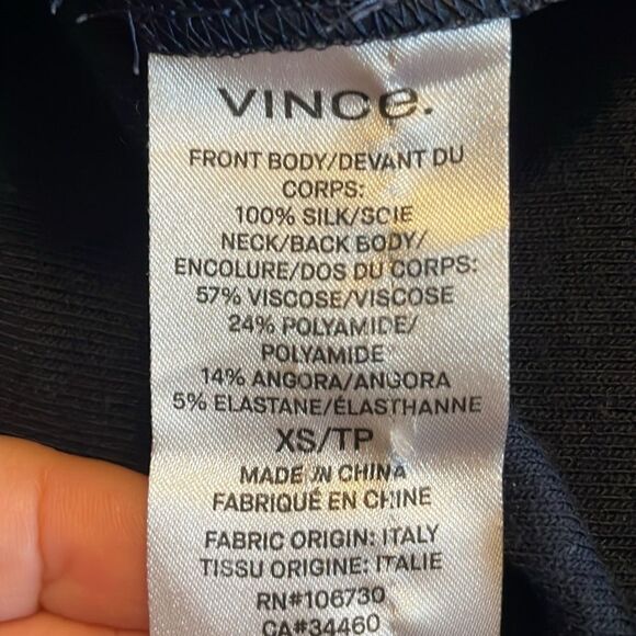 Vince Navy Blue Silk Front & Knit Back Blouse - Picture 4 of 5